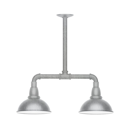 Painted galvanized 2-light pendant with two gray bell shades
