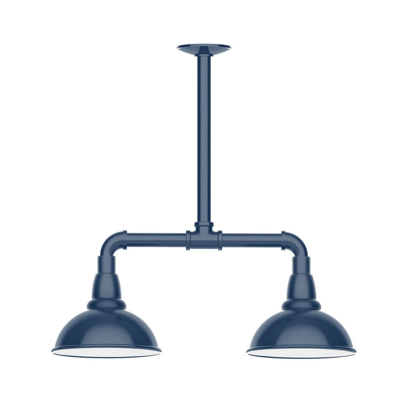 Navy 2-light LED stem-hung pendant light with two dome shades