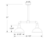 Two-light sea green stem pendant light with dome shades; 21 in height