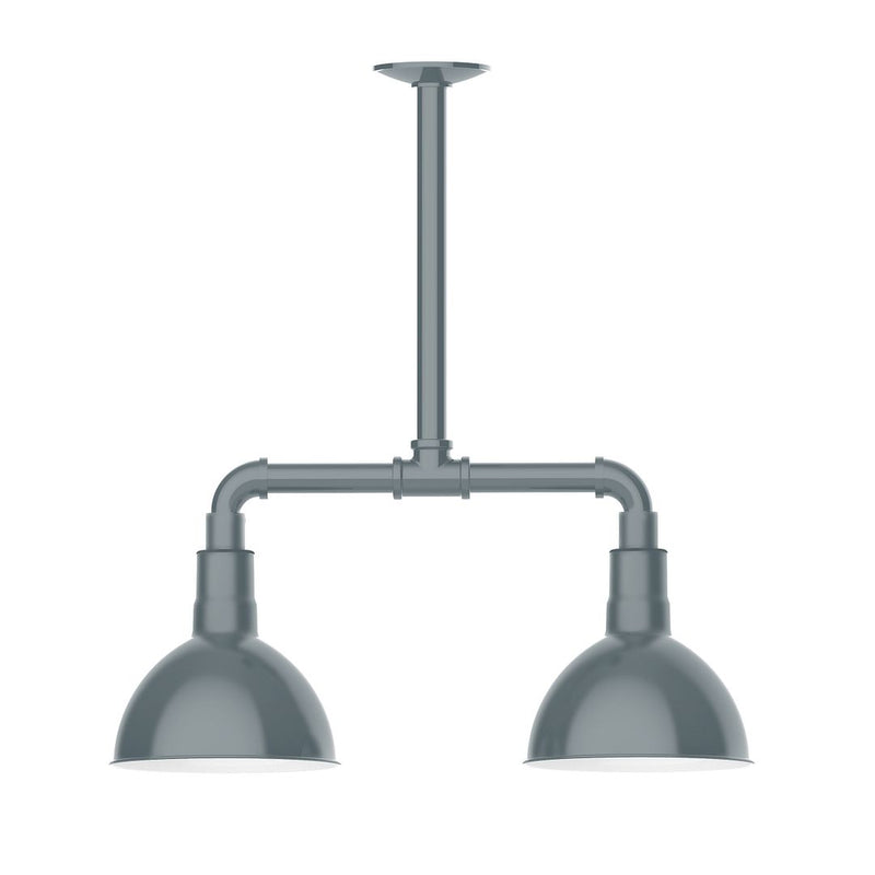 Slate gray two-light stem hung pendant light with deep bowl shades