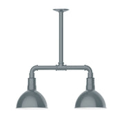 Slate gray two-light stem-hung pendant light with two bell shades