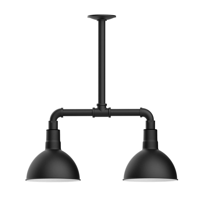 Black 2-light stem pendant with deep bowl shades