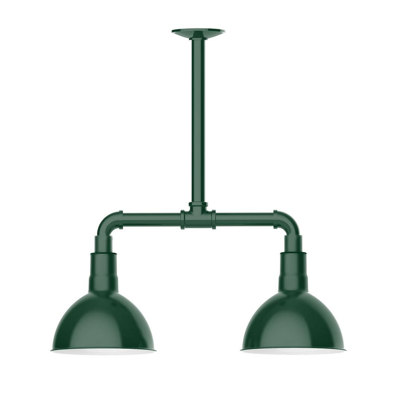 Deep Bowl 8" LED 2-Light Stem Hung Pendant Light in Forest Green