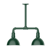 Forest green 2-light pendant light with two dome shades and vertical stem
