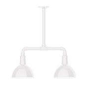 White two-light stem pendant with two dome shades and deep 8 in bowl