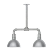 Two-light stem-hung pendant with two deep galvanized bowl shades, painted gray