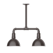 Two-light stem-hung pendant light with two dark bronze bell shades