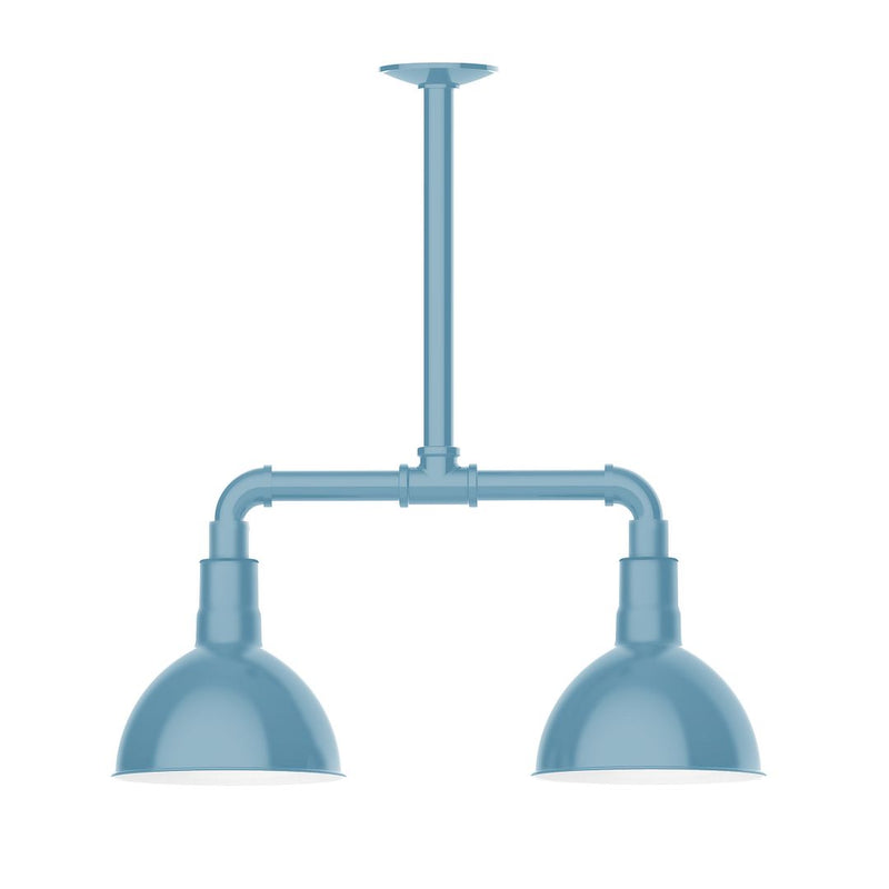 Deep Bowl 8" 2-light Stem Hung Pendant Light in Light Blue