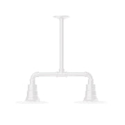 White 2-light stem-hung pendant light with two bell-shaped shades