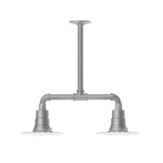 Painted galvanized two-light stem pendant with two bell shades and metal crossbar, gray