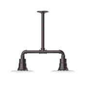 Stem-hung two-light pendant light in dark bronze with crossbar and two sockets