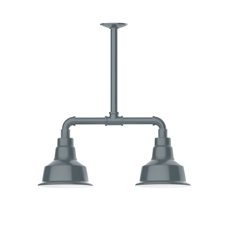Slate gray two-light stem pendant with two flared bell shades