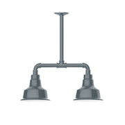 Slate gray 2-light stem hung pendant light with two bell shades