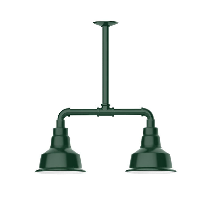 Warehouse 8" 2-Light Stem Hung Pendant Light in Forest Green