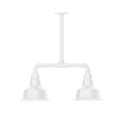 White two-light LED stem-hung pendant light with two bell shades