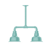 Sea green 2-light stem pendant light with two bell shades