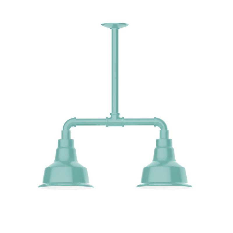 Sea green 2-light stem pendant light with two bell shades