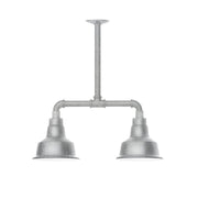 Two-light galvanized stem pendant with two bell shades and round ceiling canopy