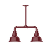 2-light stem-hung pendant light with two barn-red dome shades