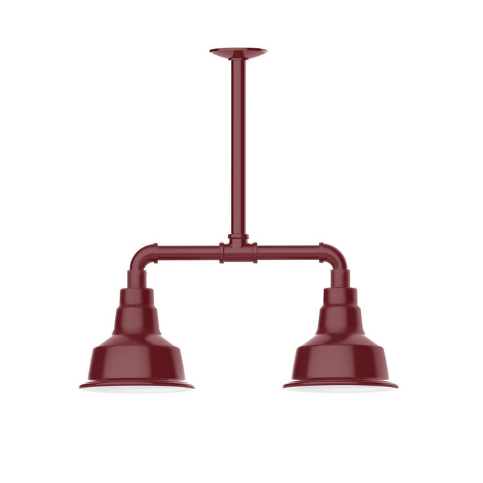 Warehouse 8" LED 2-Light Stem Hung Pendant Light in Barn Red