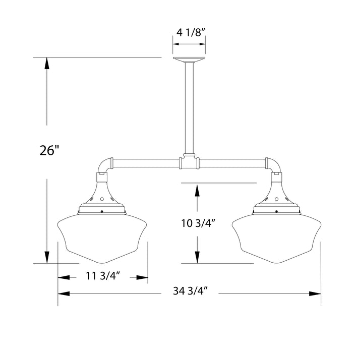 Schoolhouse 12" 2-light Stem Hung Pendant Light in Barn Red Line Drawing