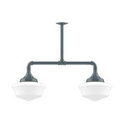 Slate gray 2-light stem-hung pendant light with two white glass shades