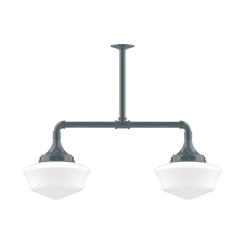 Slate gray 2-light stem-hung pendant light with two white glass shades