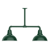 Forest green two-light stem-hung pendant light with two dome shades and central stem