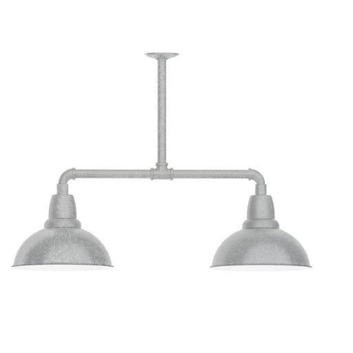 2-light stem-hung pendant light with two dome shades, painted galvanized finish