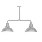 Two-light stem-hung pendant light with two dome shades, painted galvanized, gray