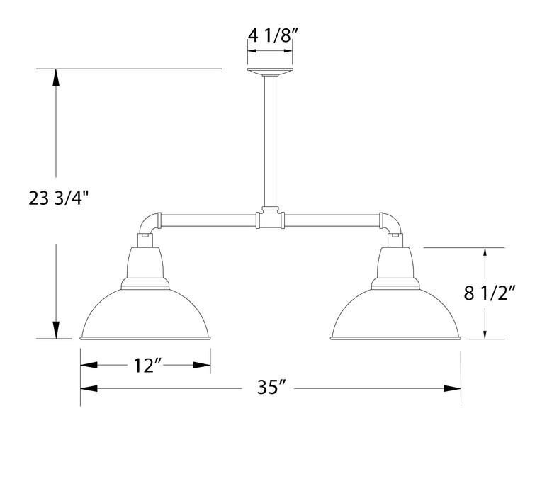 Cafe 12" 2-light Stem Hung Pendant Light in Forest Green Line Drawing