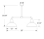 Forest green 2-light pendant light dimensions with 12 in width and 23 3/4 in height