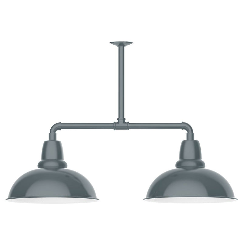 Slate gray 2-light LED stem pendant light with two dome shades