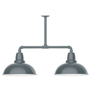 Slate gray 2-light pendant with two dome shades, metal bar, and hanging stem