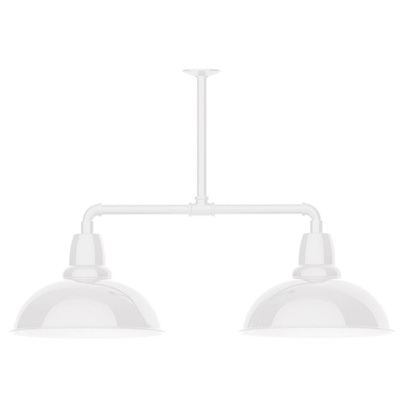 White 2-light stem-hung pendant light with two dome glass shades