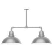 2-light stem hung pendant light with two gray domed metal shades, painted galvanized