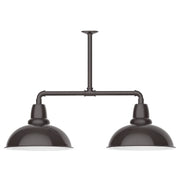 Two-light stem hung pendant with bronze domed shades and horizontal bar