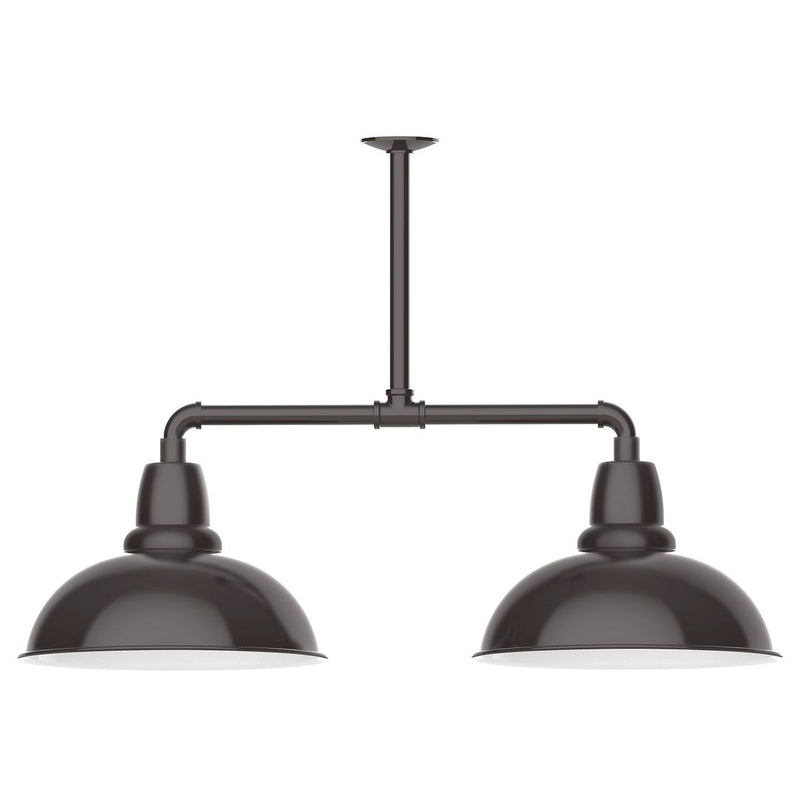 2-light stem-hung pendant light with two dark bronze bell shades