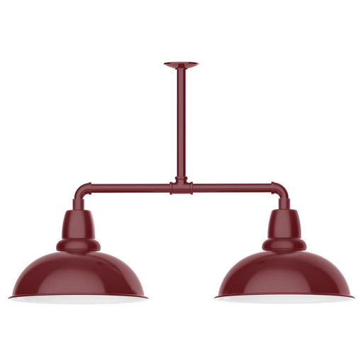 Barn red 2-light stem pendant with two dome shades
