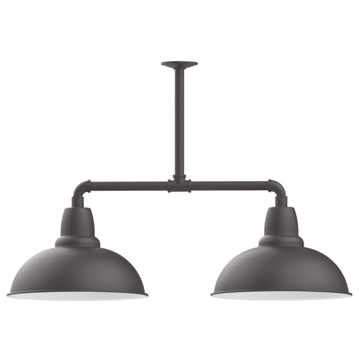 Bronze matte two-light stem-hung pendant light with two dome shades