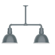 Slate gray two-light stem pendant with two bell shades and horizontal bar.