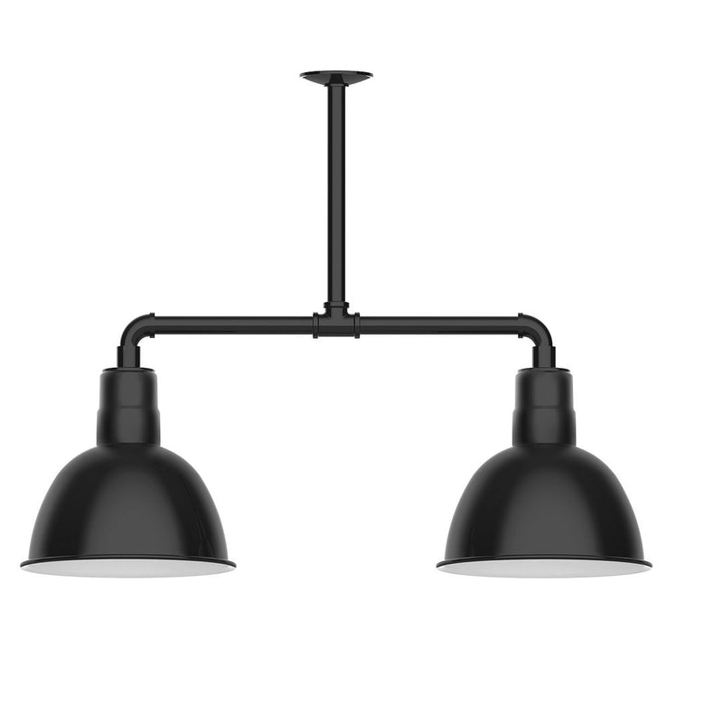 Black 2-light stem-hung pendant light with two deep bowl shades