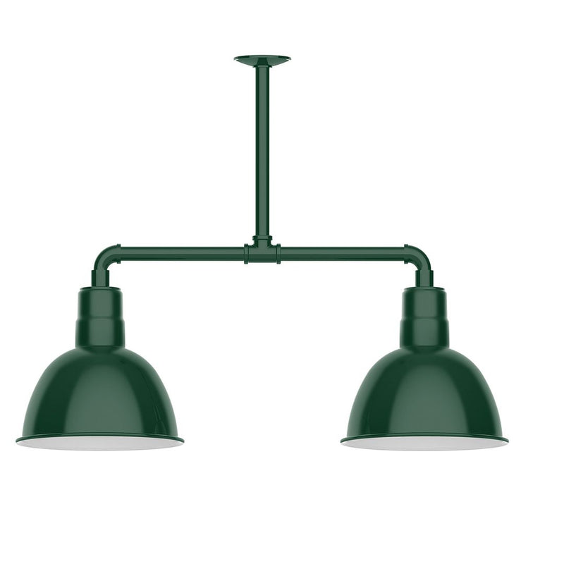 Forest green 2-light stem pendant with two bell shades
