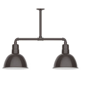 Two-light stem-hung pendant with architectural bronze bar and two dome shades
