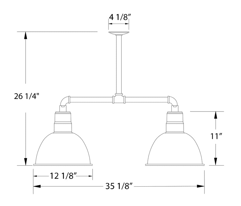 Deep Bowl 12" 2-light Stem Hung Pendant Light in Slate Gray Line Drawing