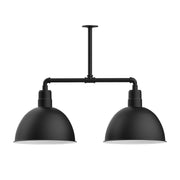 Black two-light stem-hung pendant with two deep bell shades