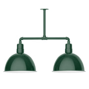 Forest green 2-light pendant with two dome shades and short stems