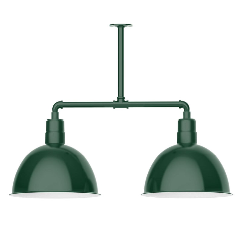 Forest green 2-light pendant with two dome shades and short stems