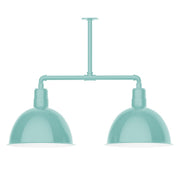 Sea green 2-light stem hung pendant with two dome glass shades