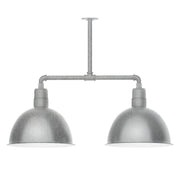 Two-light pendant with painted galvanized dome shades and stem-hung bar